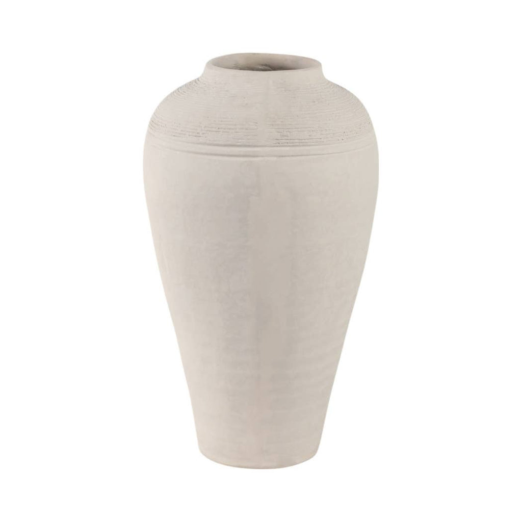 Ivory Ribbed Terracotta Floor Vase, 16 in.