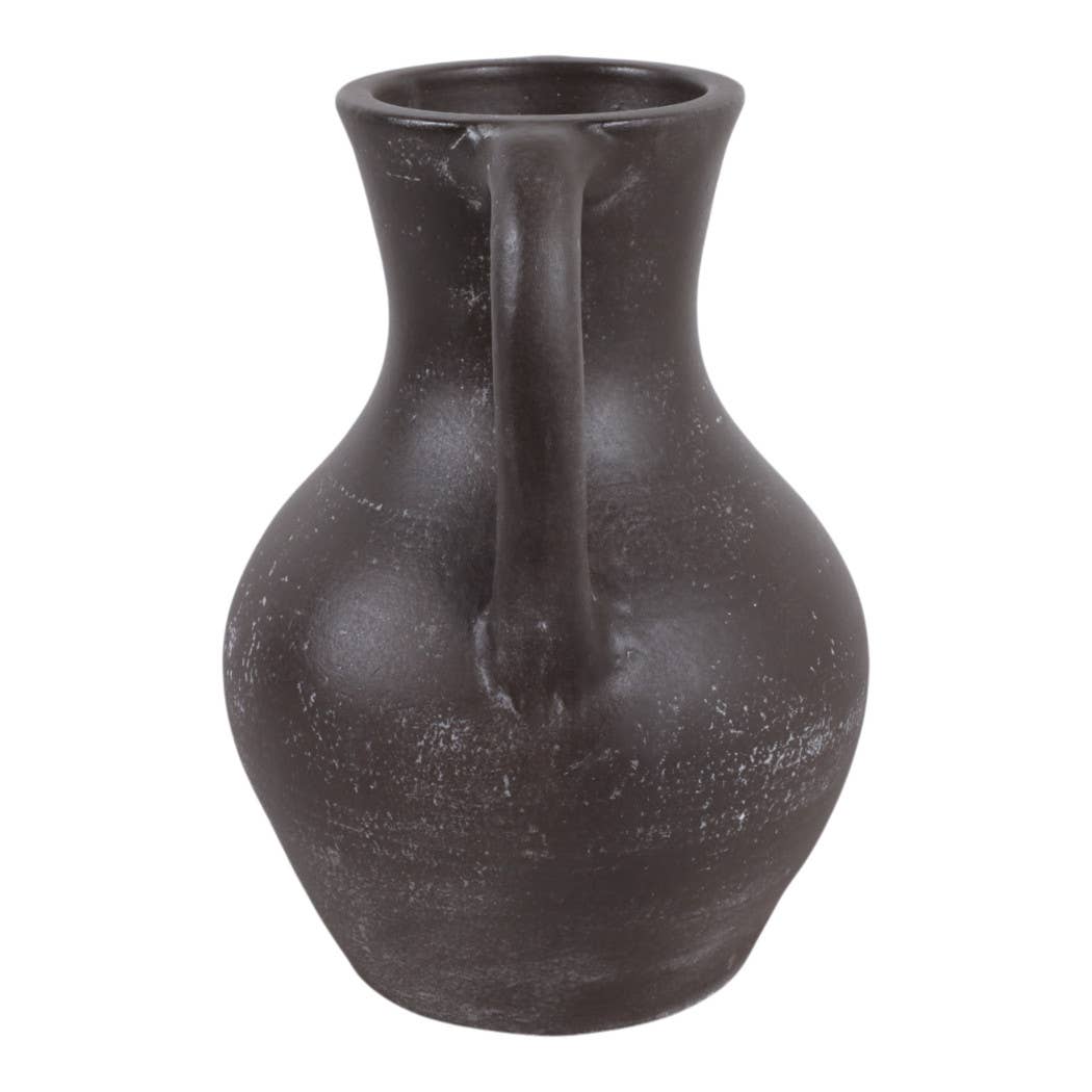 Decorative Vase - Brown Ceramic Rustic Jug with Handles, 11 in.