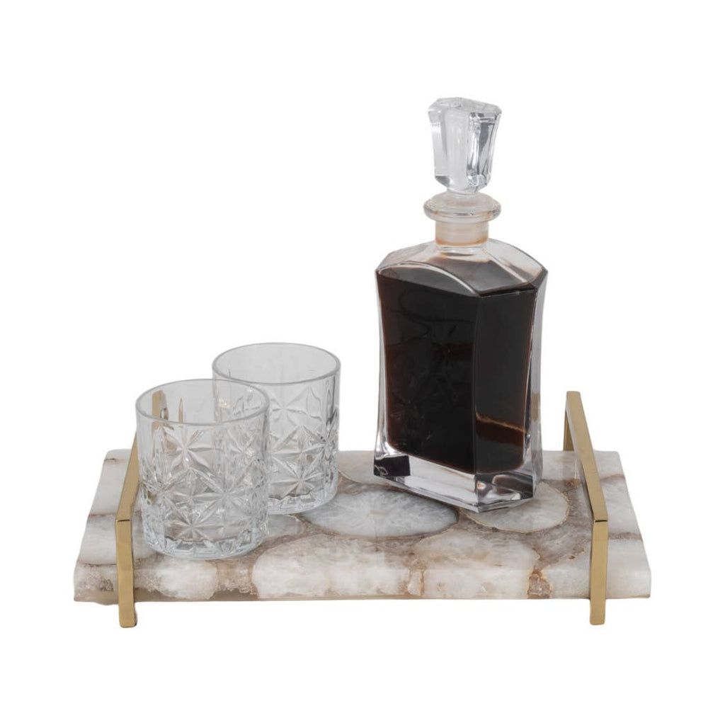 Decorative Tray - Multicolor Agate with Gold Handles, 14 in.