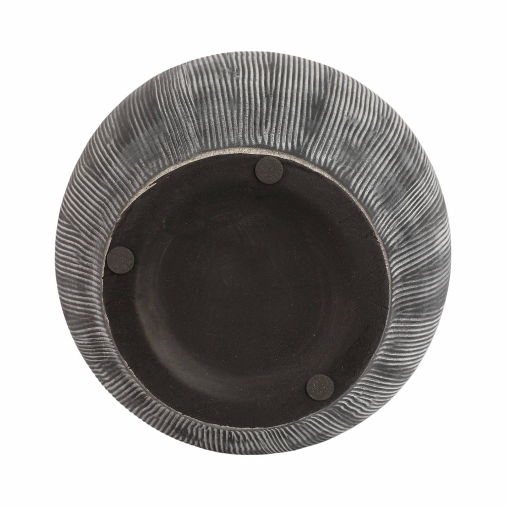 Black Ribbed Stoneware Vase with Handle, 10 in.