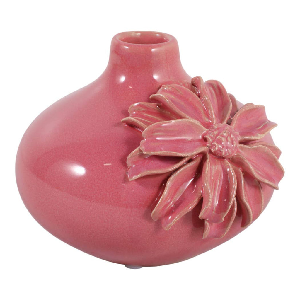 Decorative Vase - Pink Ceramic with Embossed Floral, 6 in.