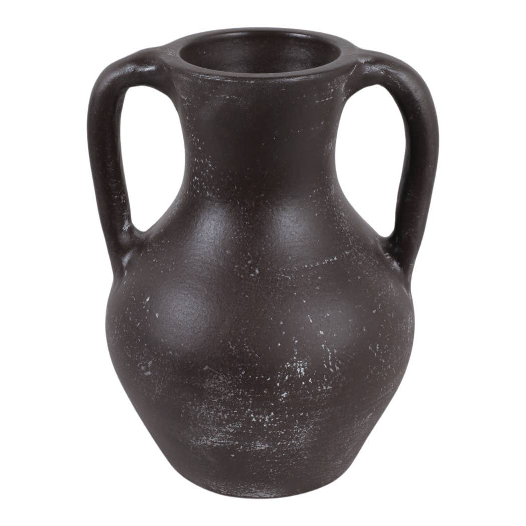 Decorative Vase - Brown Ceramic Rustic Jug with Handles, 11 in.