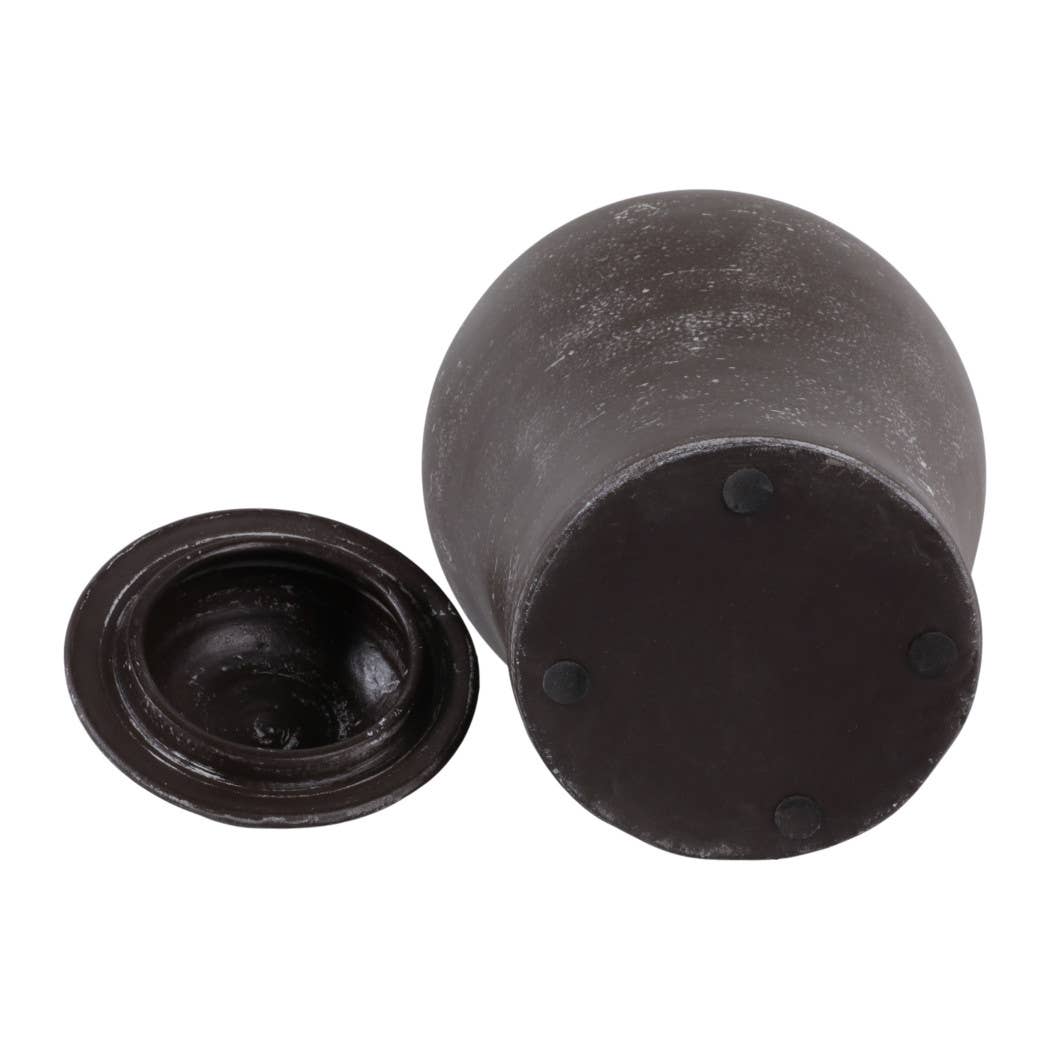 Decorative Jar - Brown Terracotta Container with Lid, 19 in.