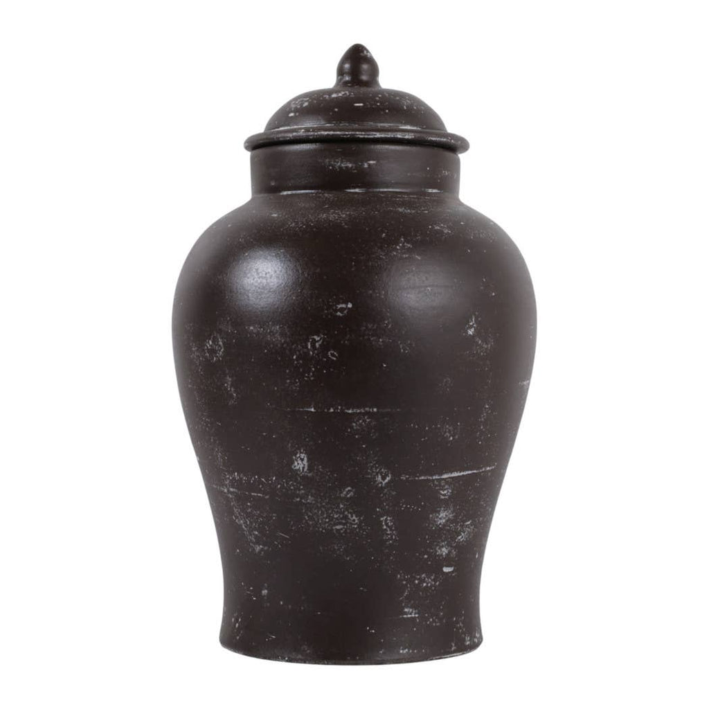 Decorative Jar - Brown Terracotta Tall with Lid, 15 in.