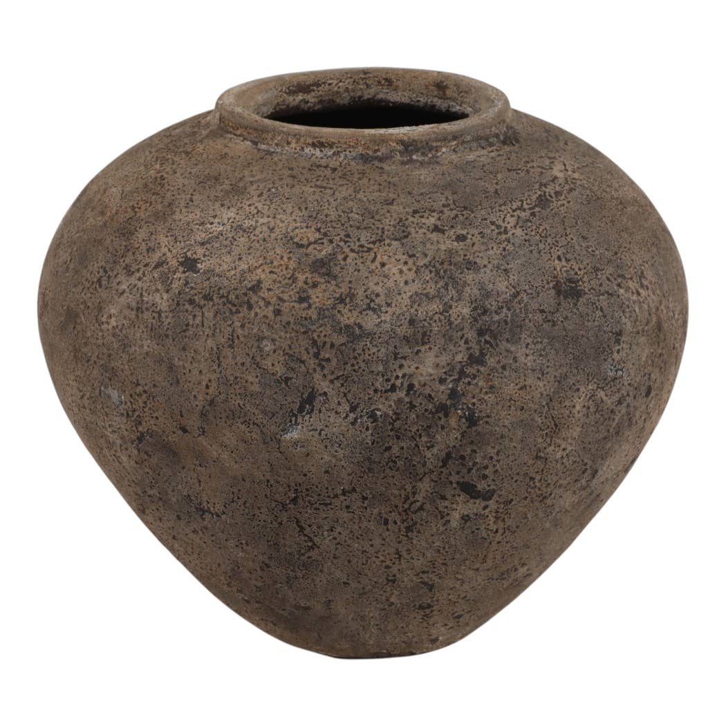 Decorative Vase - Brown Pottery Modern Round Shape, 14 in