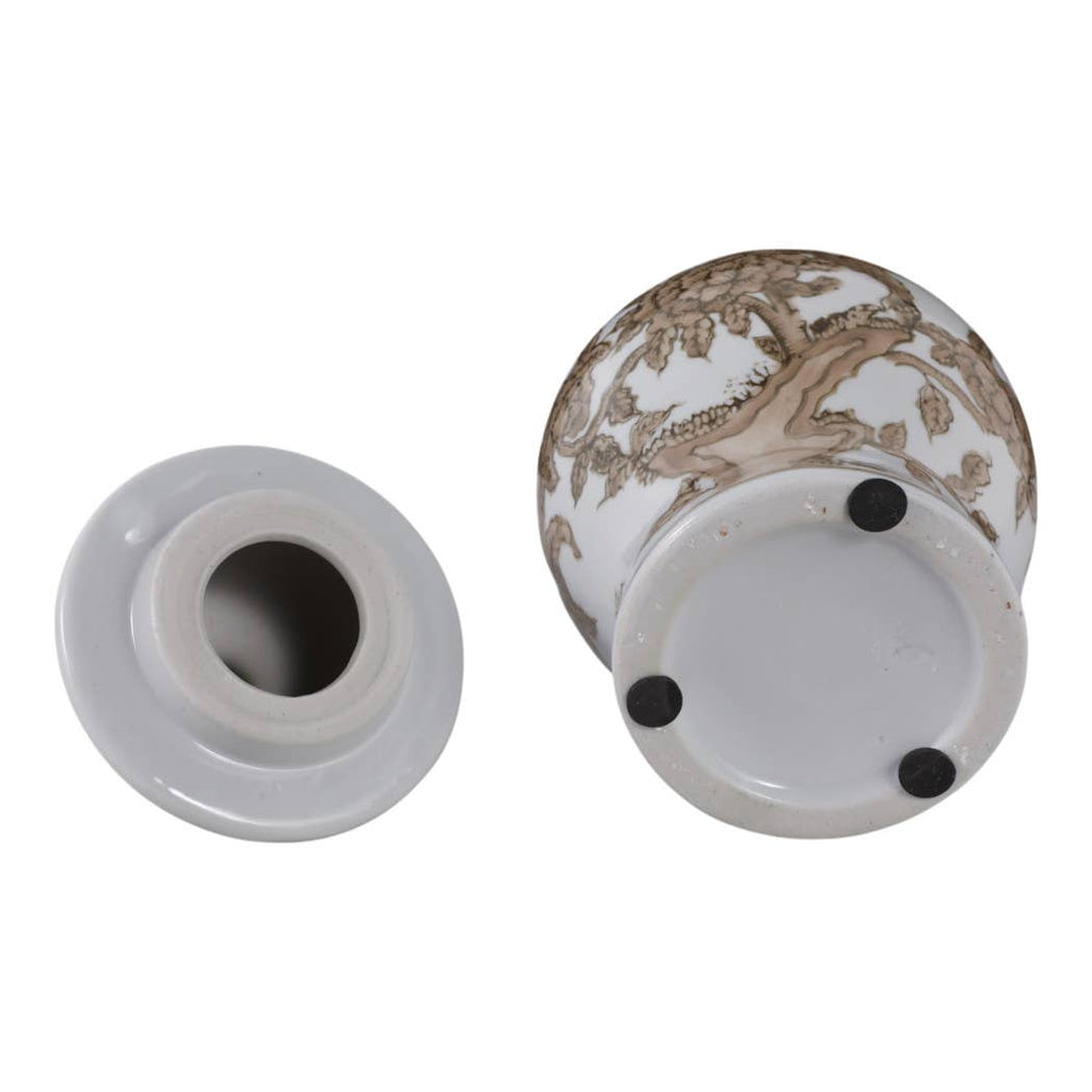 Decorative Vase - Brown & White Ceramic Jar with Lid, 8 in.