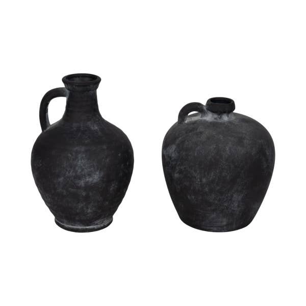 Black 12 in. Abstract Weathered Terracotta Jug with Handle