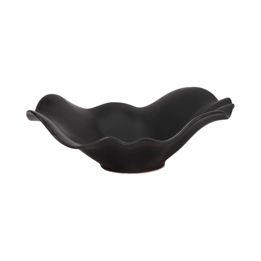 Bowl - Black Ceramic Ruffled Edge Matte Finish, 18 in.