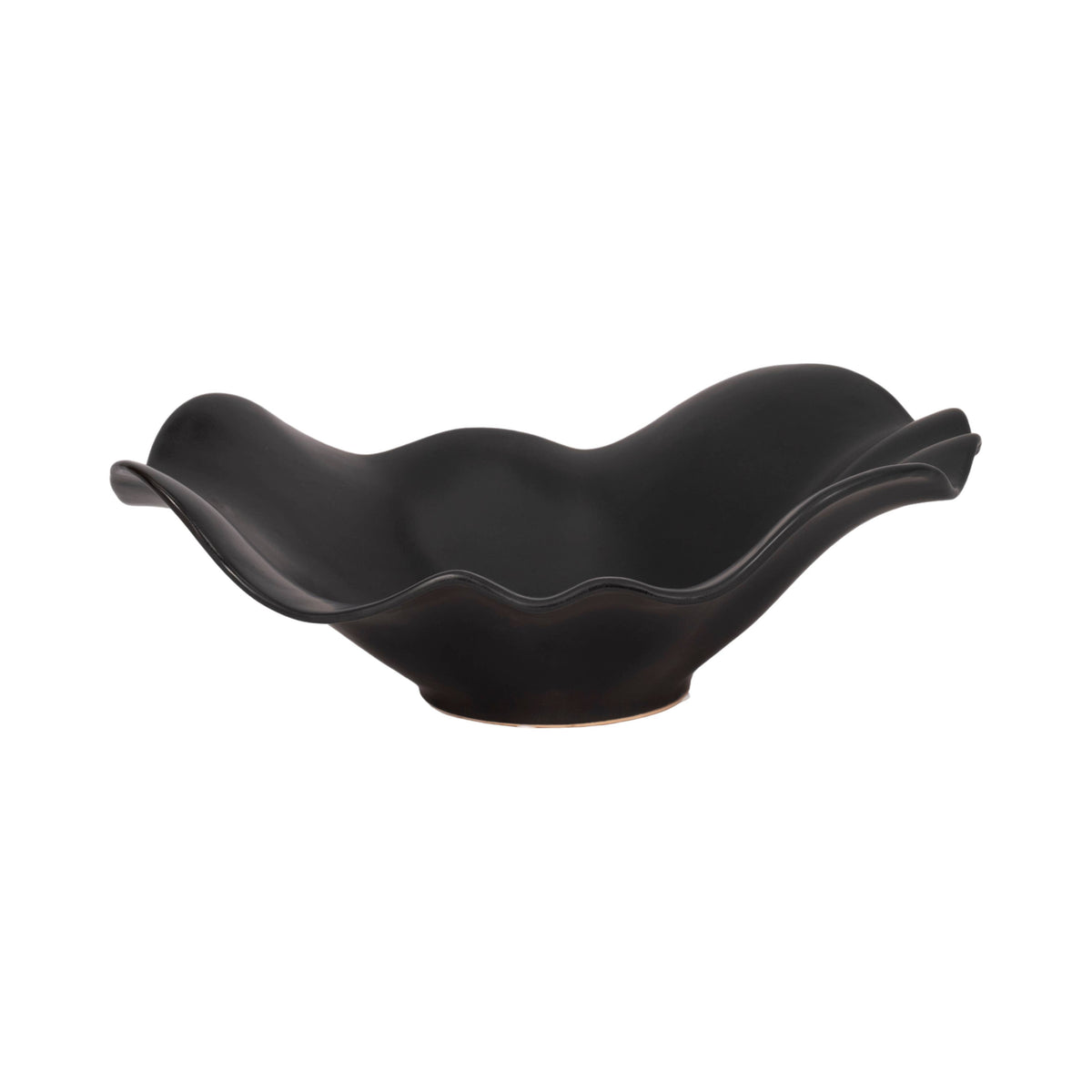 Bowl - Black Ceramic Ruffled Edge Matte Finish, 18 in.