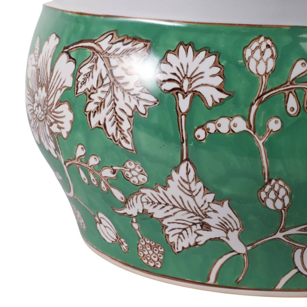 Planters Set of 2 - Green Ceramic Floral Vines, 10/12 in.