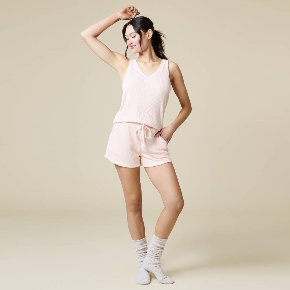 Rib Dream Cloud Soft Double V-Neck Short Set