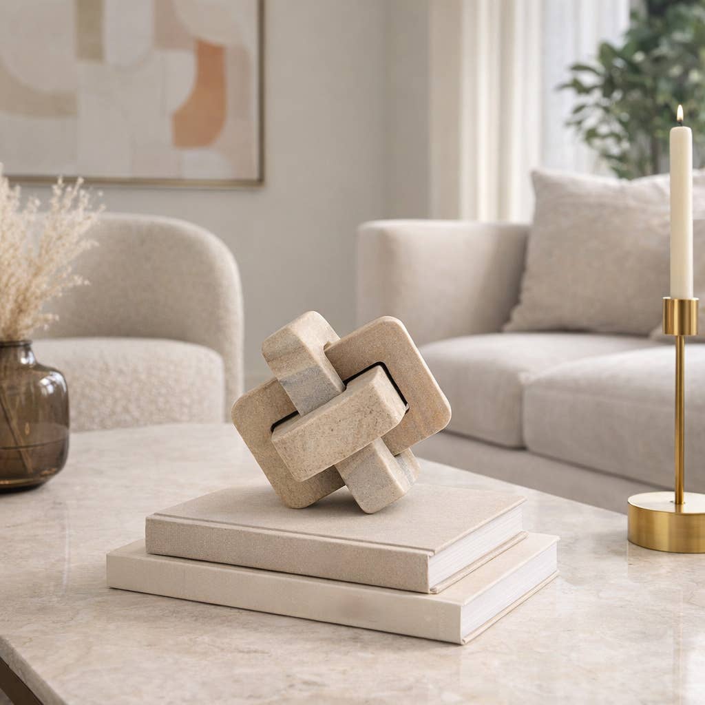 Decorative Sculpture - Brown Marble Interlocking Knot, 5 in.