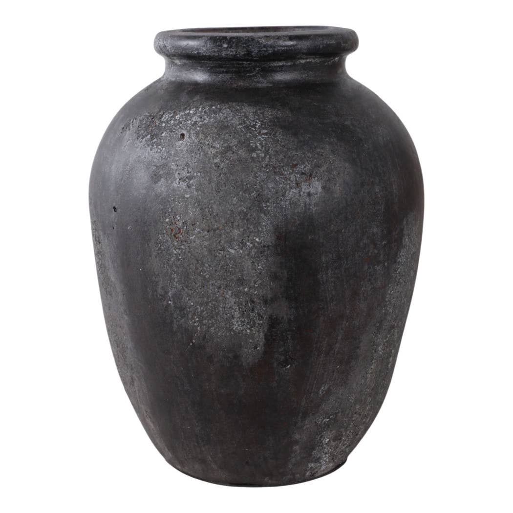 Decorative Vase - Black Ceramic Textured Surface, 12 in.