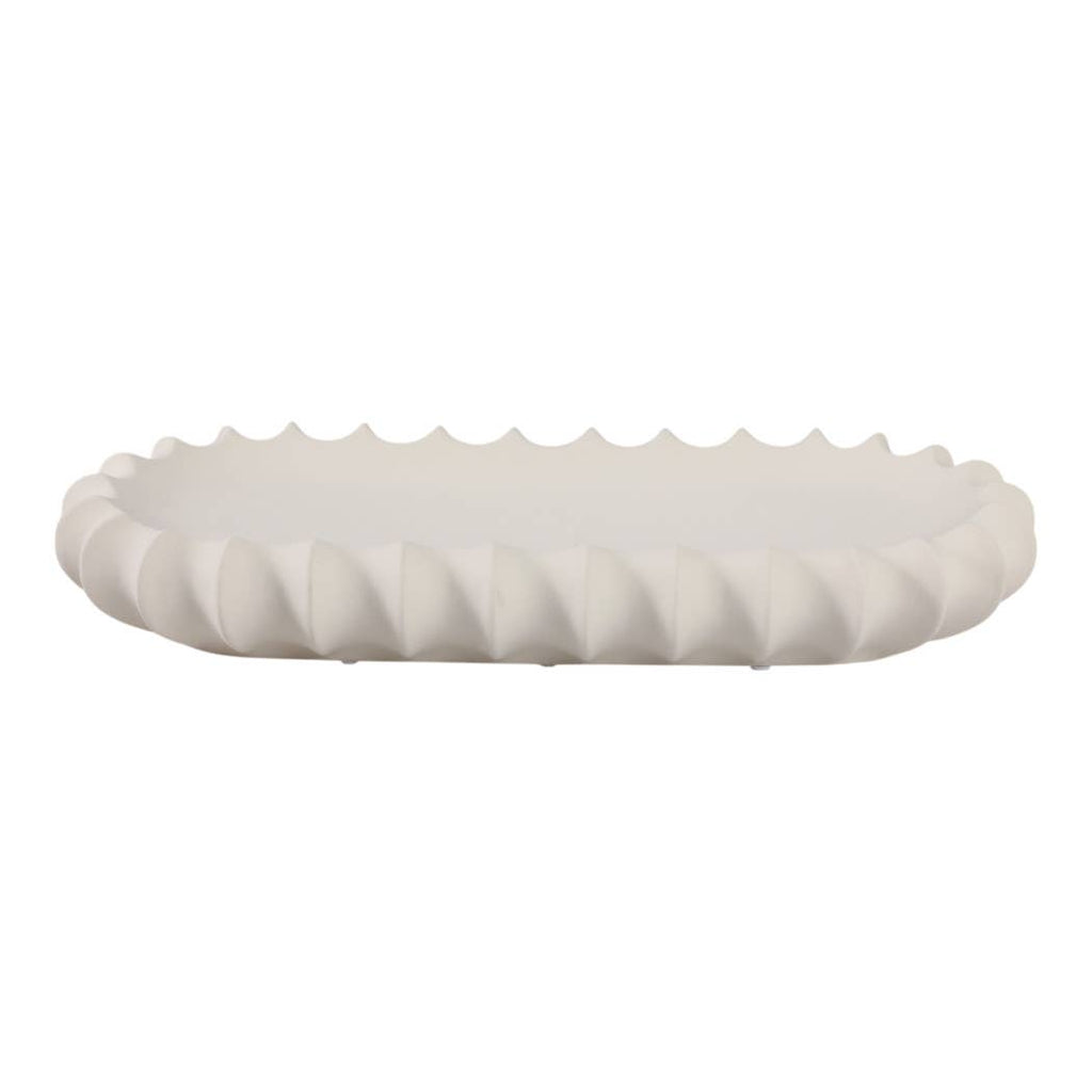 Decorative Tray - White Ceramic Scalloped Edge, 18 in.