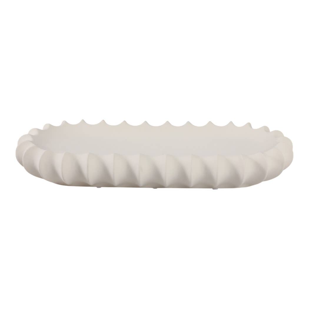 Decorative Tray - White Ceramic Scalloped Edge, 18 in.