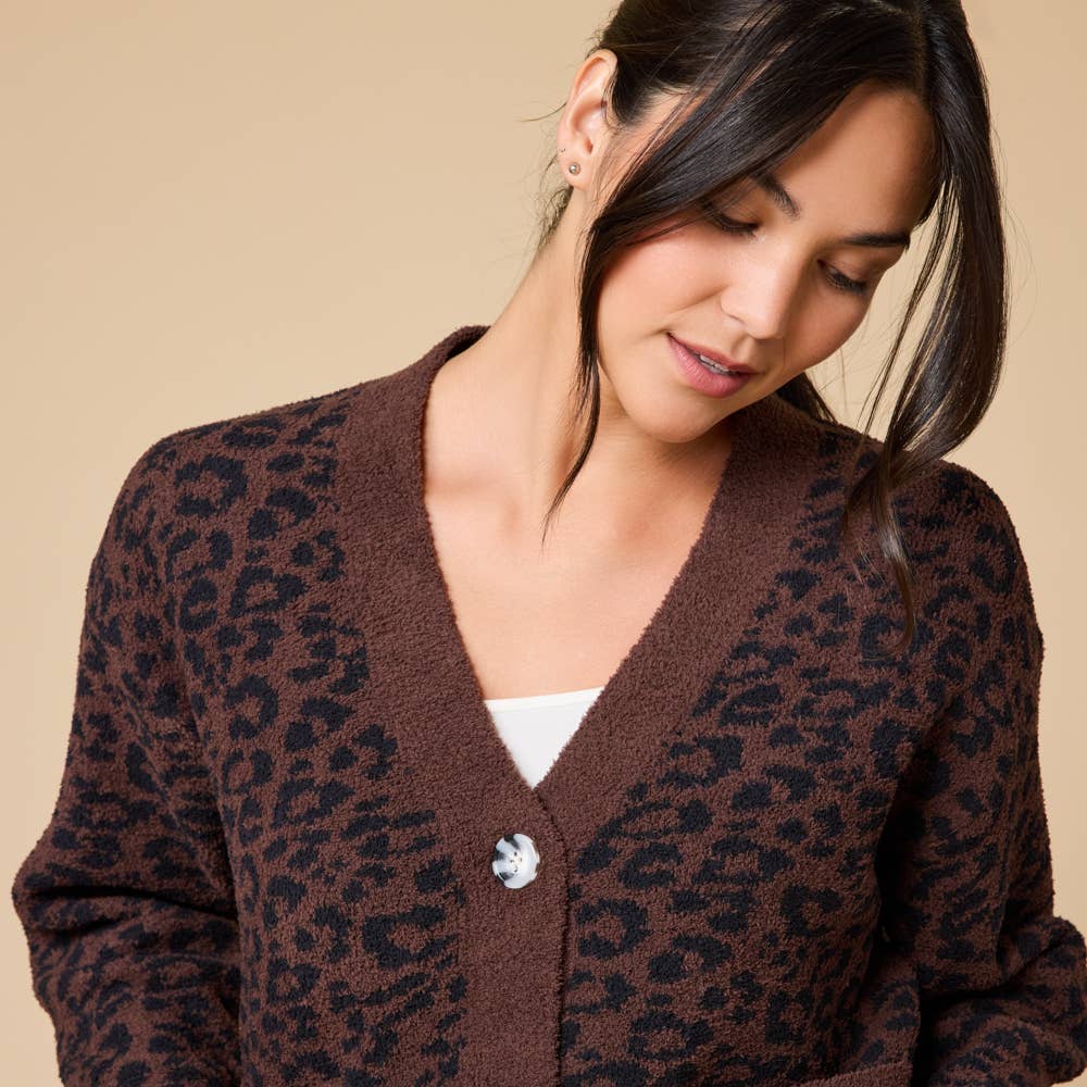 Animal Print Marshmallow Crop Cardigan for Women