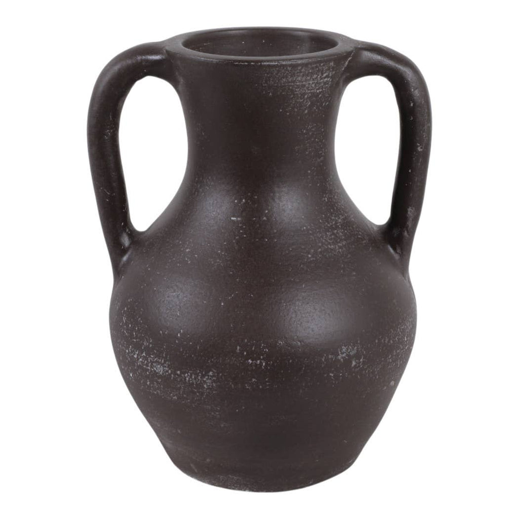 Decorative Vase - Brown Ceramic Rustic Jug with Handles, 11 in.