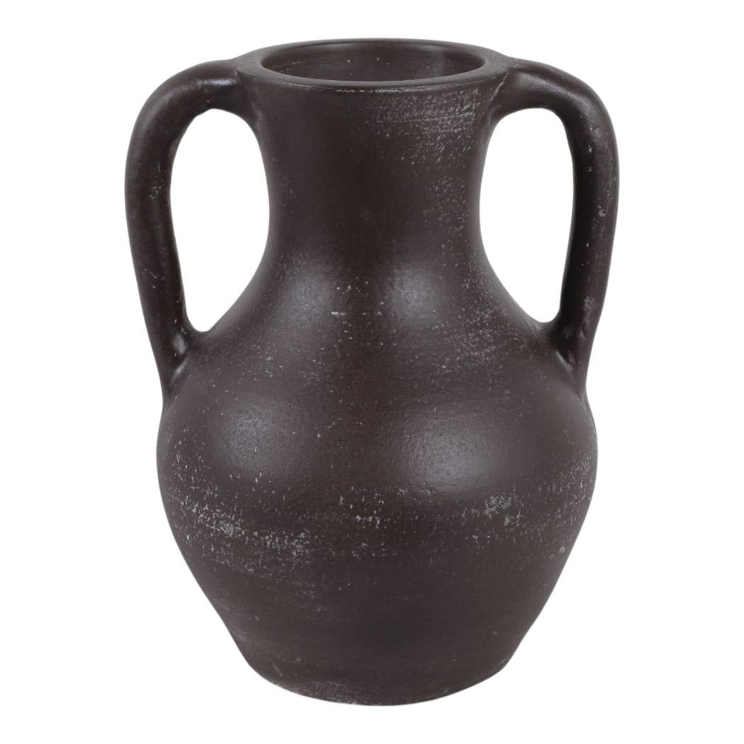 Decorative Vase - Brown Ceramic Rustic Jug with Handles, 11 in.