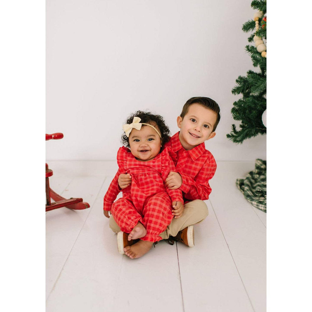 Ollie Jay Mabel Romper in Red Picnic Plaid