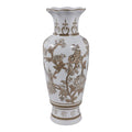 Decorative Vase - Brown/White Ceramic Bird and Vines, 12 in.