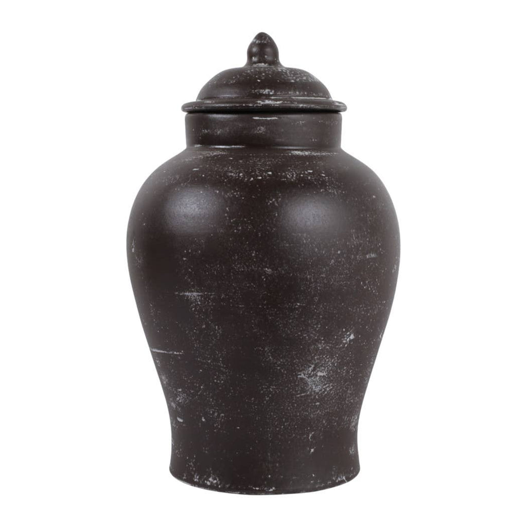 Decorative Jar - Brown Terracotta Tall with Lid, 15 in.