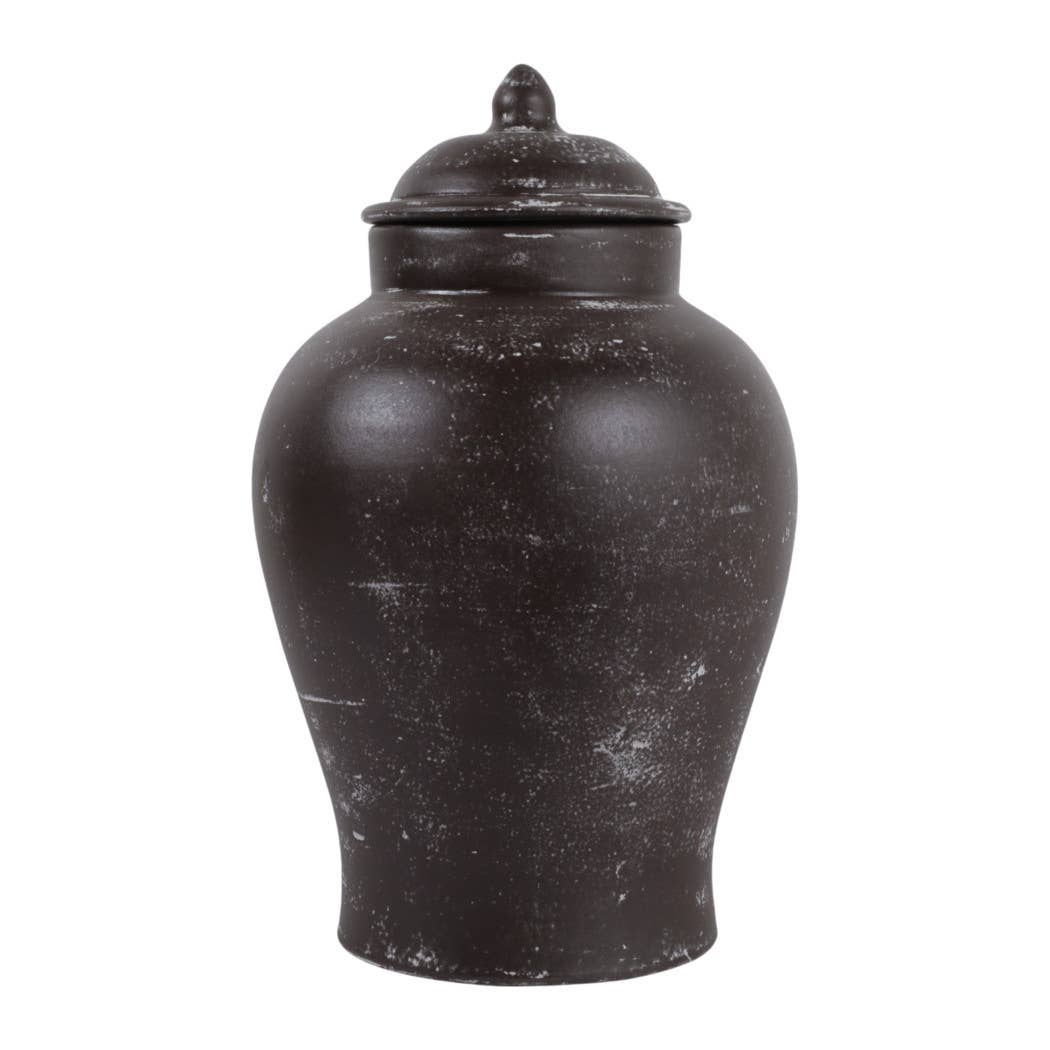 Decorative Jar - Brown Terracotta Tall with Lid, 15 in.
