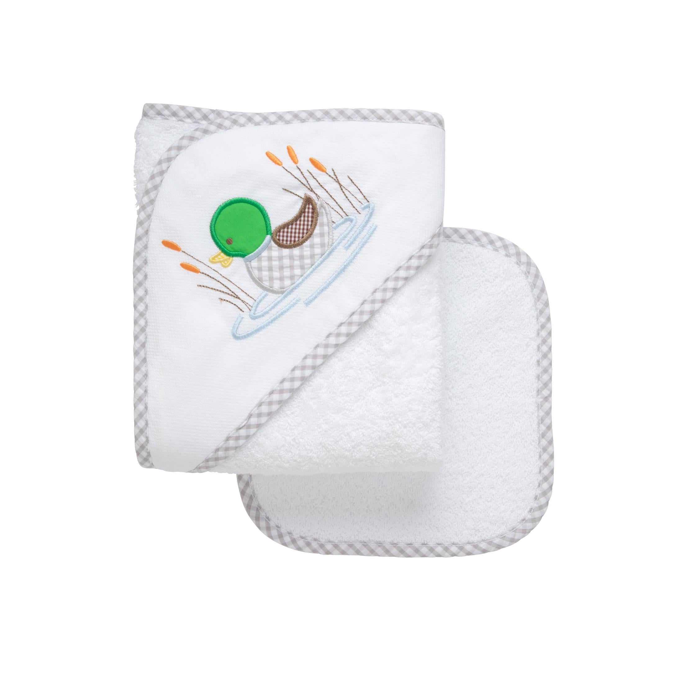 Mallard Applique Hooded Towel & Washcloth Set | Baby Shower Morgan Owens