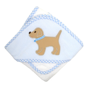 Hooded Towel & Washcloth Set, Blue Lab Puppy |  Baby Shower Madi Burns