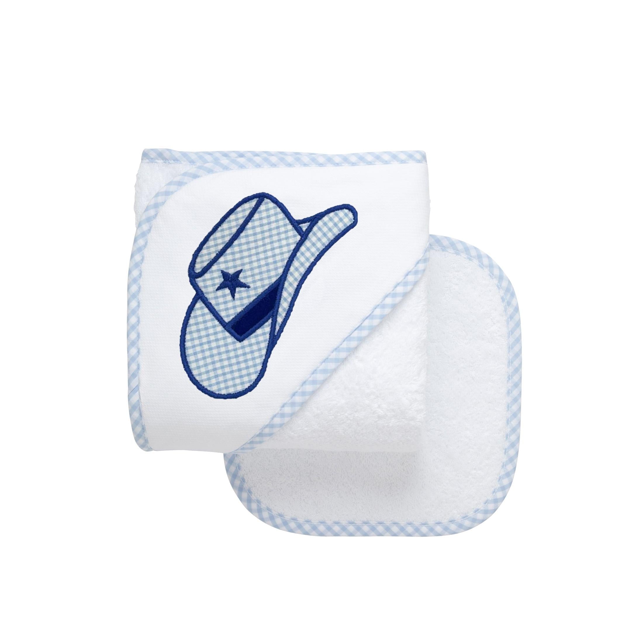 Cowboy Hat Baby Hooded Towel & Washcloth Set, Blue