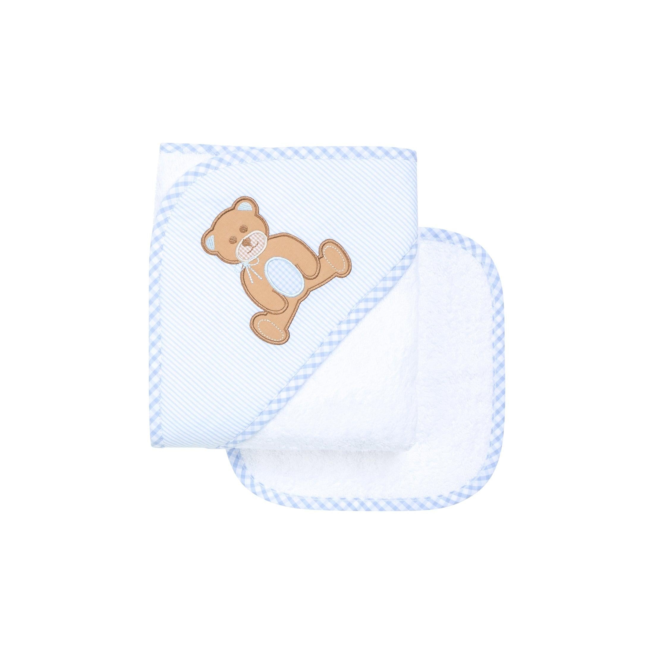 Teddy Bear Baby Hooded Towel & Washcloth Set, Blue