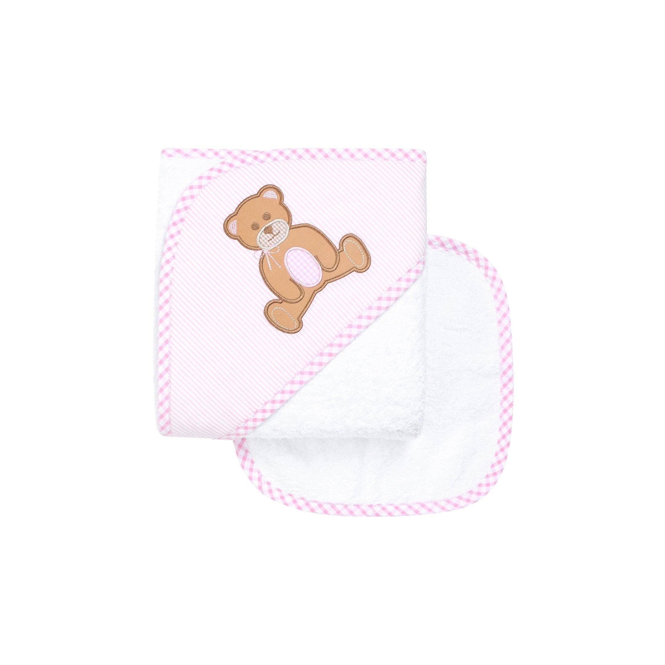 Teddy Bear Baby Hooded Towel & Washcloth Set, Pink