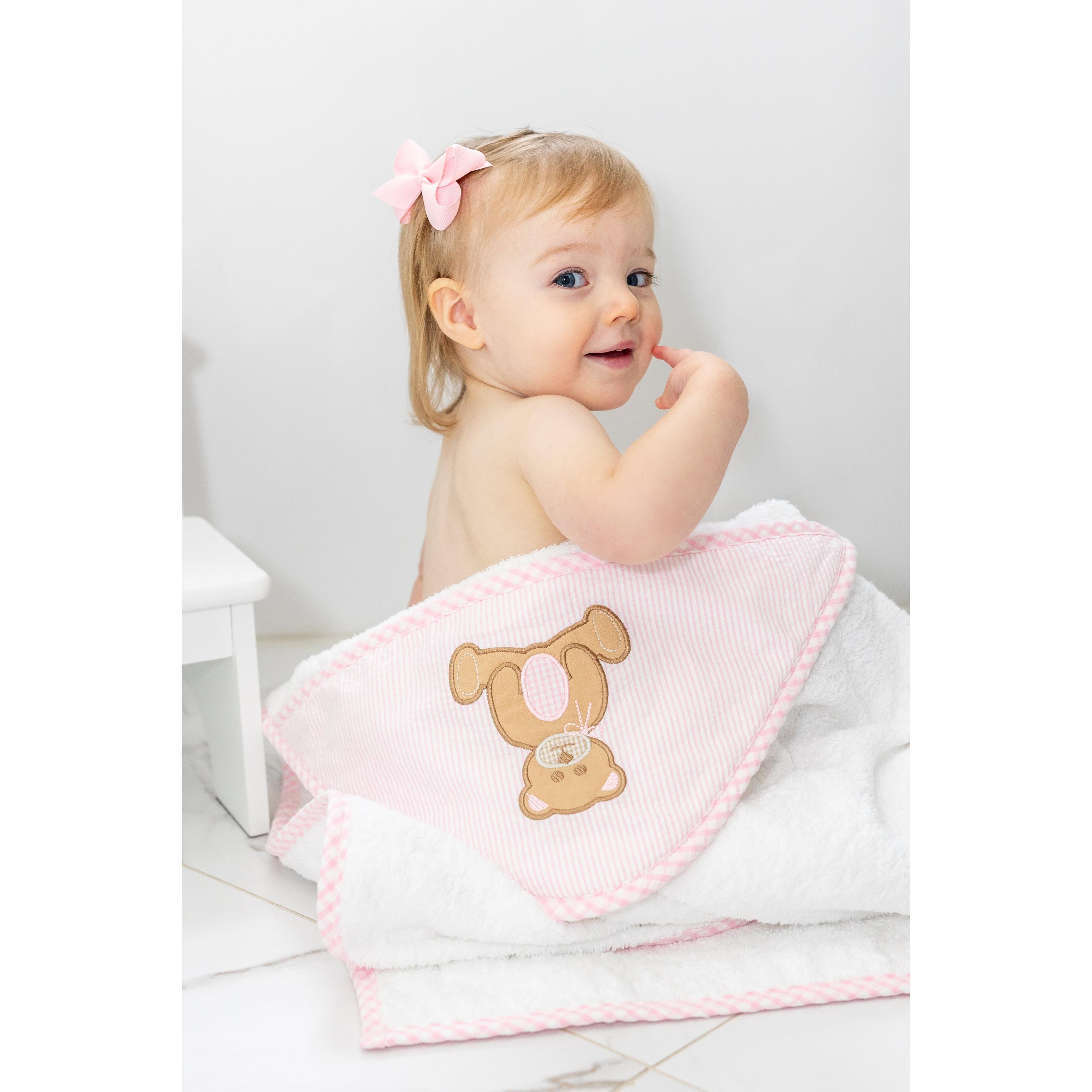 Teddy Bear Baby Hooded Towel & Washcloth Set, Pink