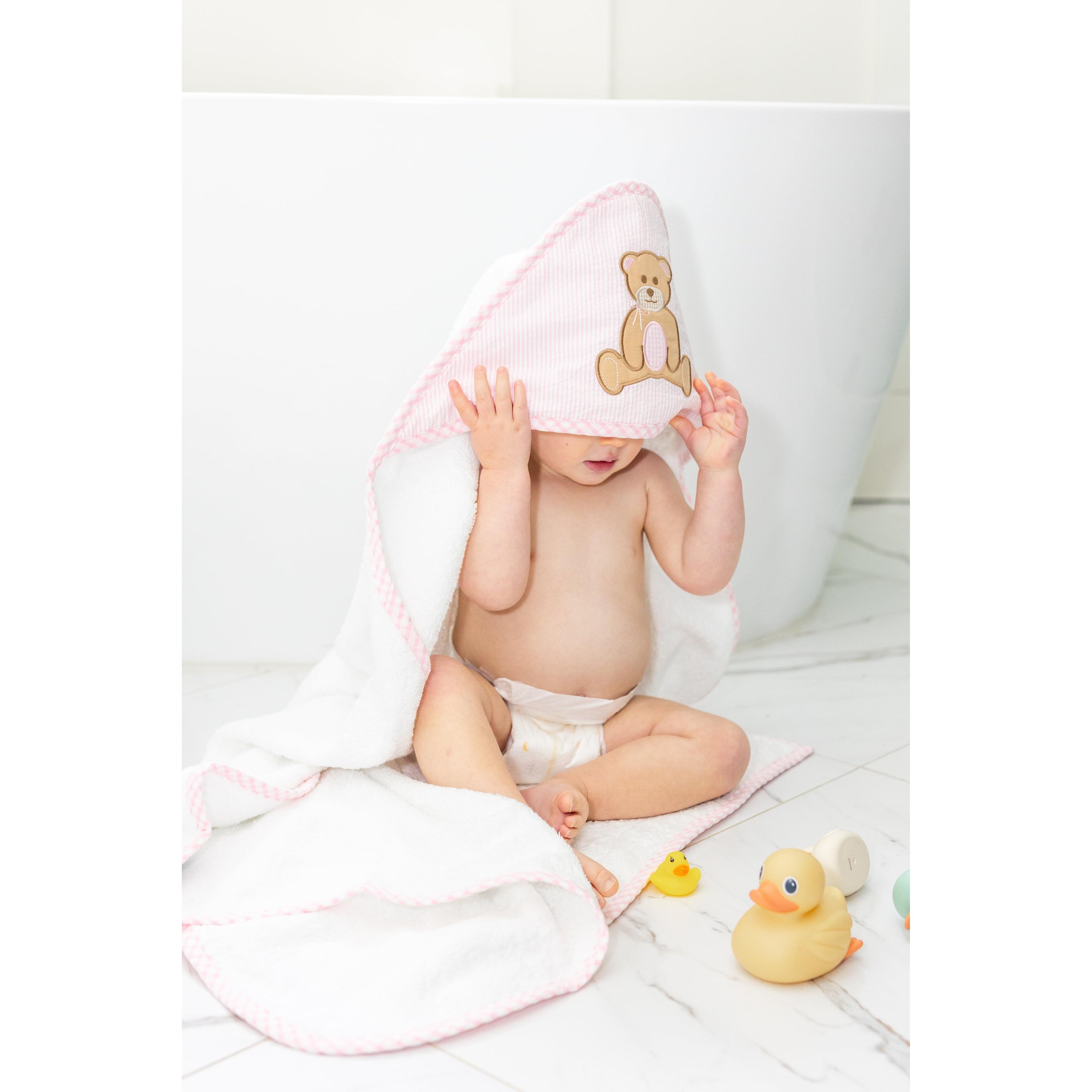 Teddy Bear Baby Hooded Towel & Washcloth Set, Pink