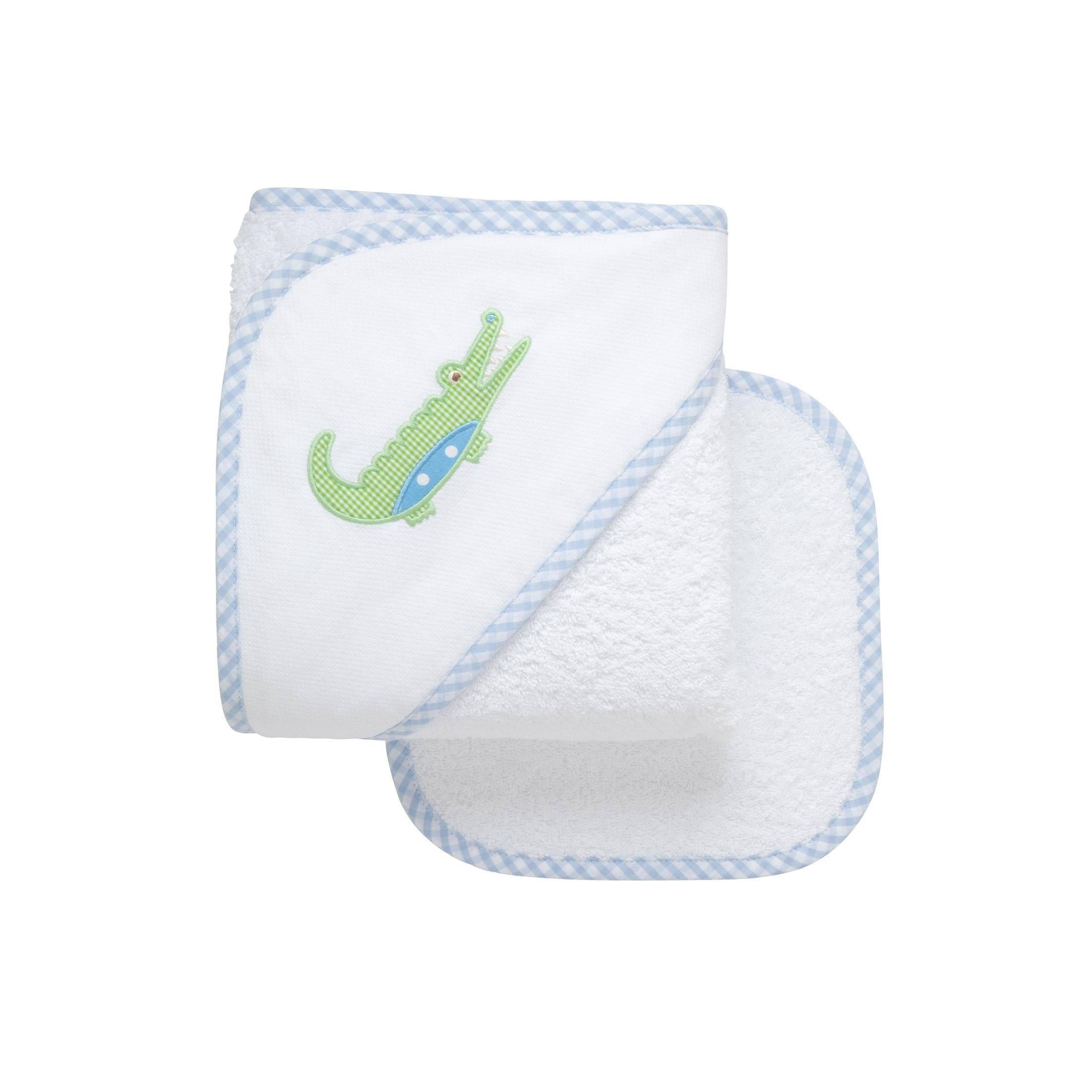 Alligator Baby Hooded Towel & Washcloth Set, Blue