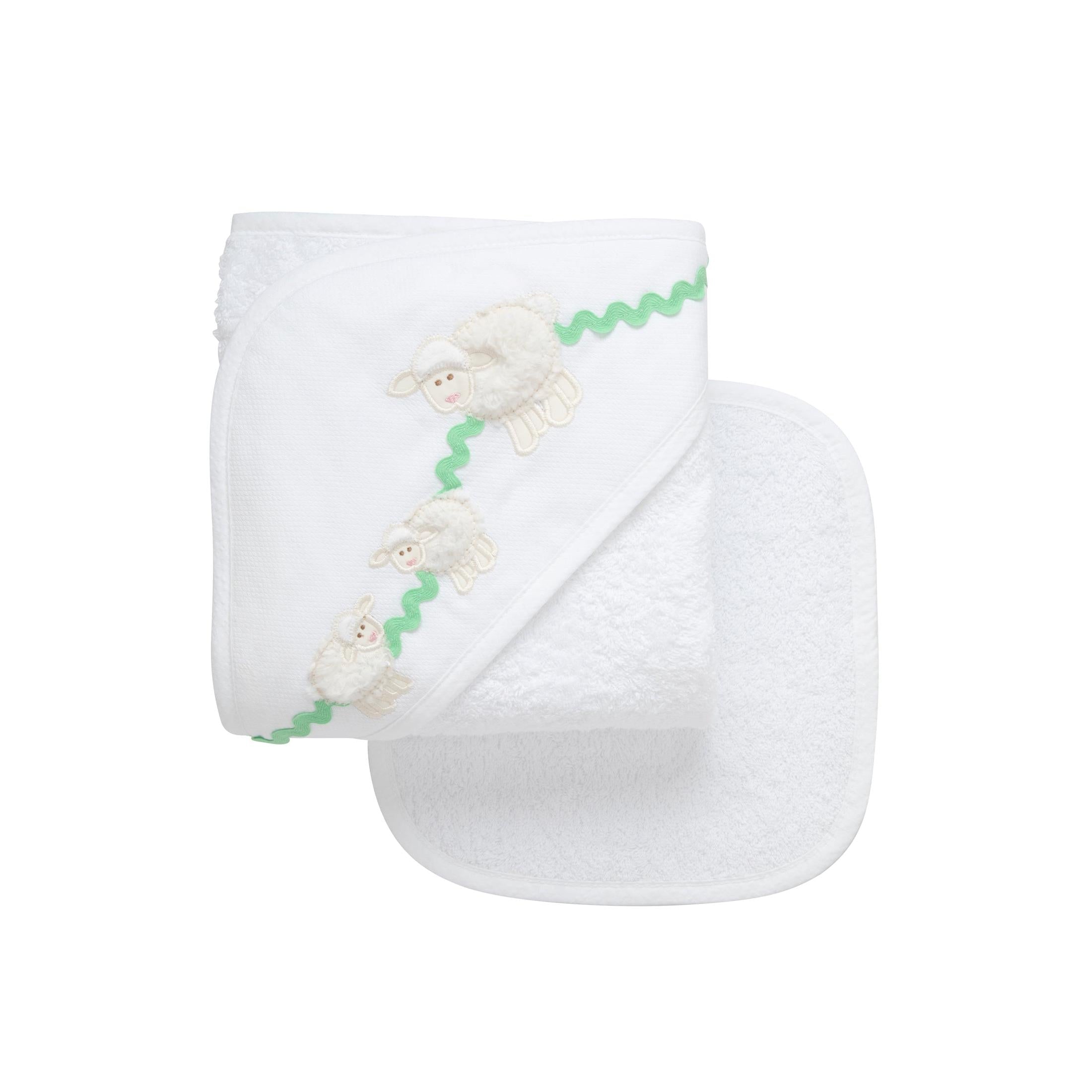Lamb Baby Hooded Towel & Washcloth Set, White