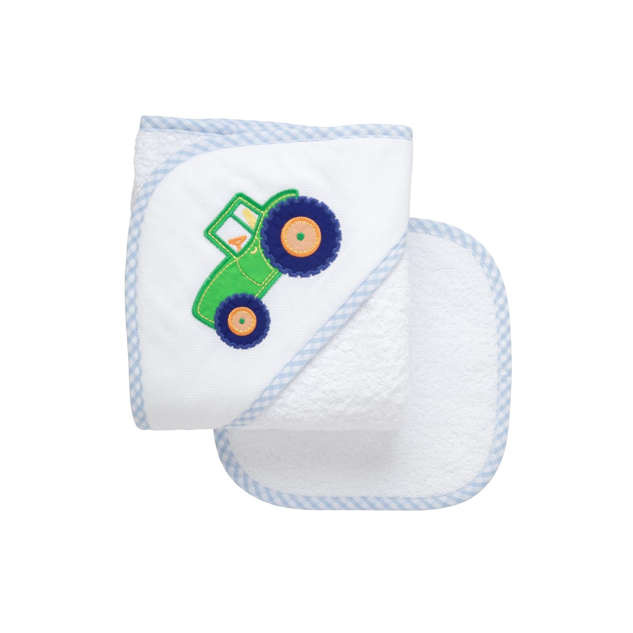 Tractor Applique Hooded Towel & Washcloth Set