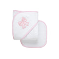 Bow Applique Hooded Towel & Washcloth Set, Pink