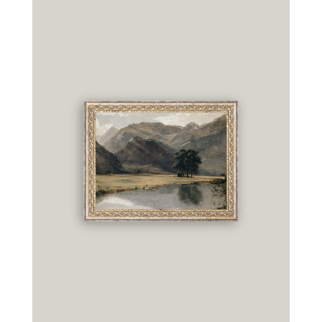 River Mountainscape Framed Antique Art