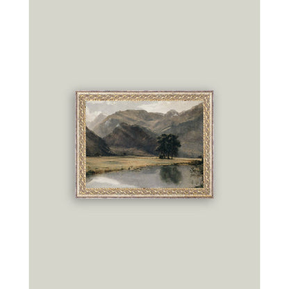 River Mountainscape Framed Antique Art