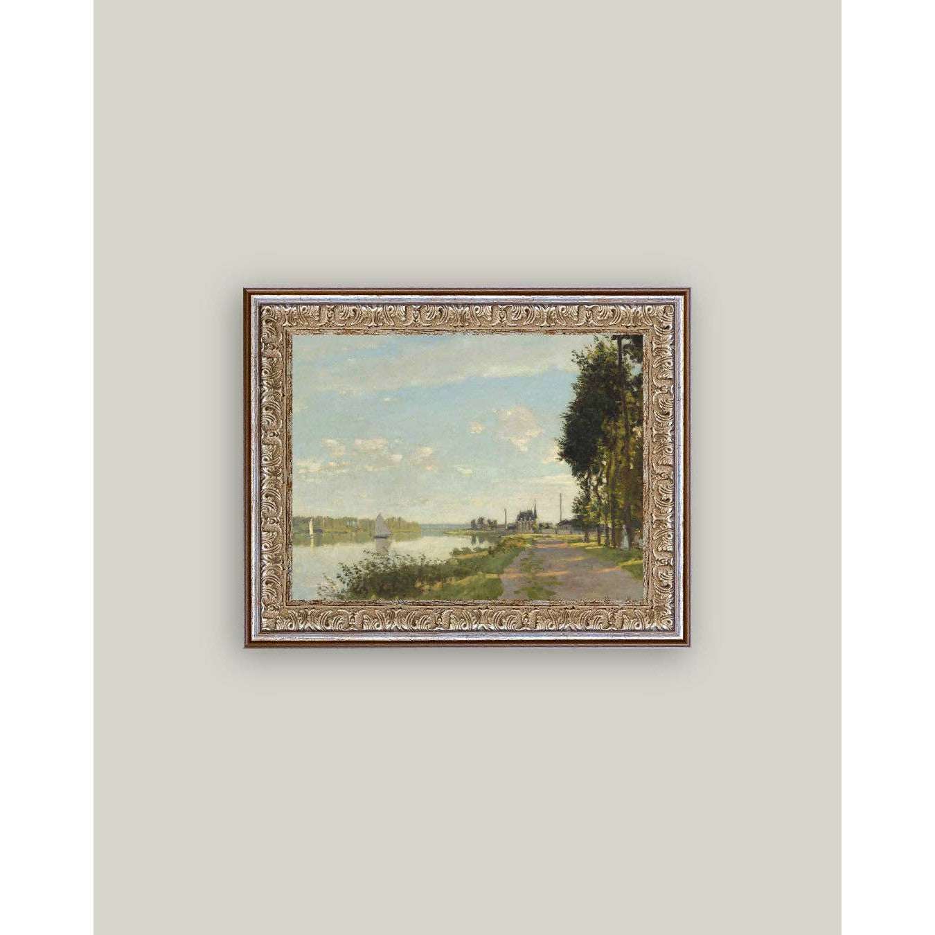 Riverside Walk Framed Antique Art