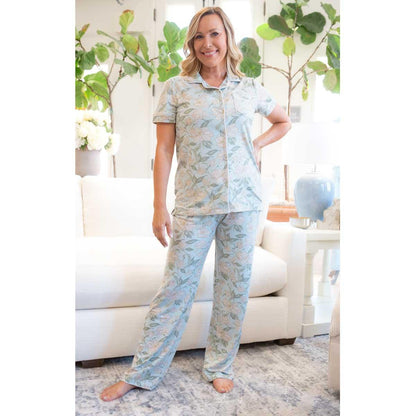 Magnolia Short Sleeve Button Up Sleep Shirt & Pants Set