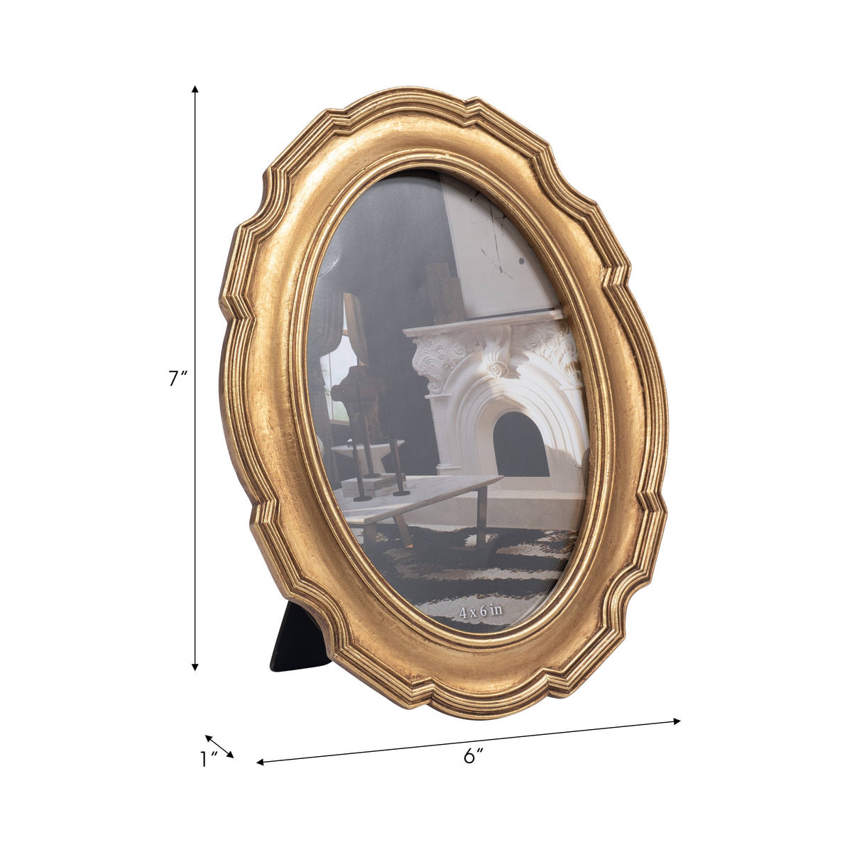 Photo Frame - Gold Polyresin Round Vintage Style, 4x6 in.