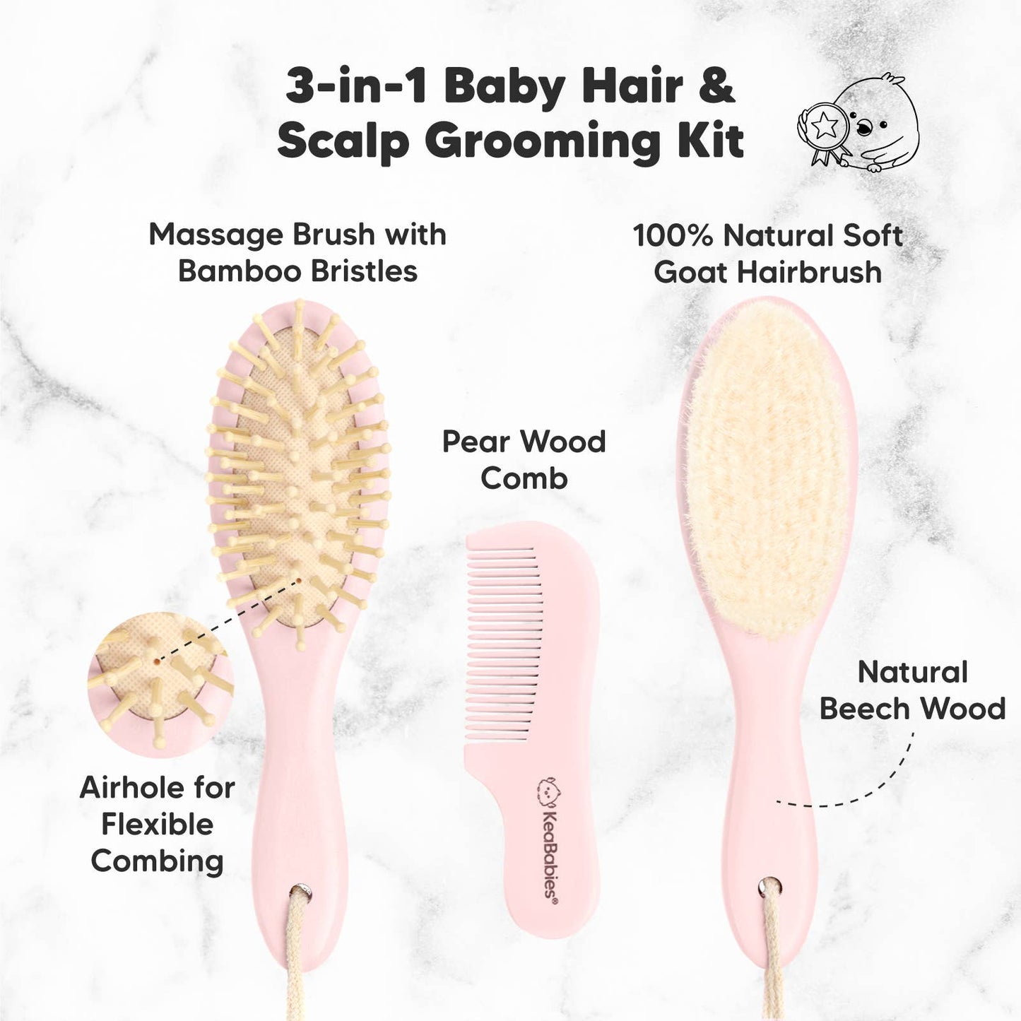 KeaBabies Baby Hair Brush and Comb Set