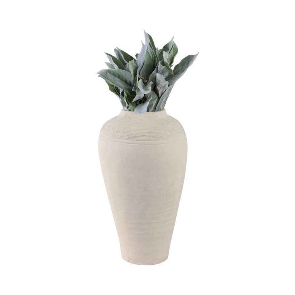 Ivory Ribbed Terracotta Floor Vase, 16 in.