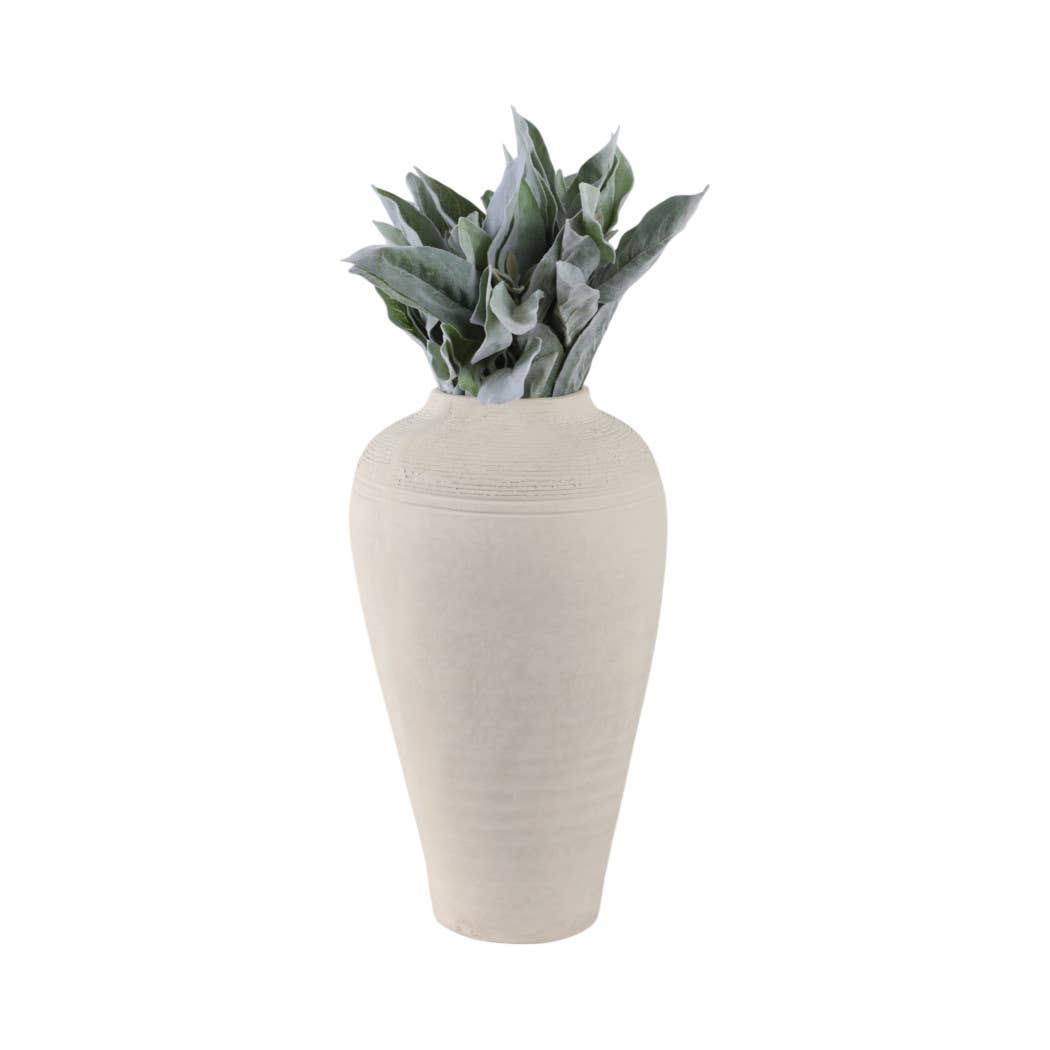 Ivory Ribbed Terracotta Floor Vase, 16 in.