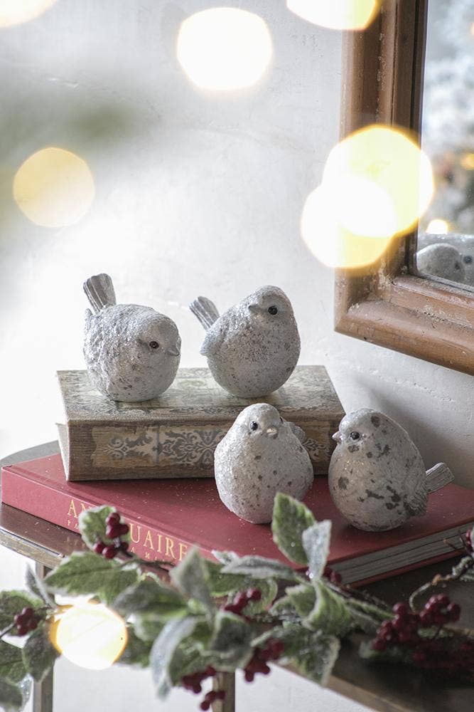 Resin Sparkly Snow Bird, Set of 4