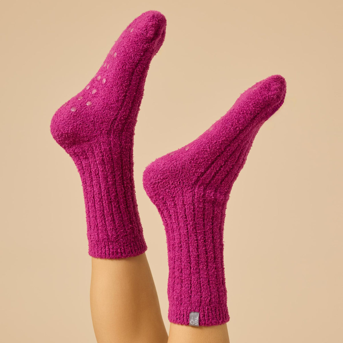 Marshmallow Crew Socks in Magenta | Softies