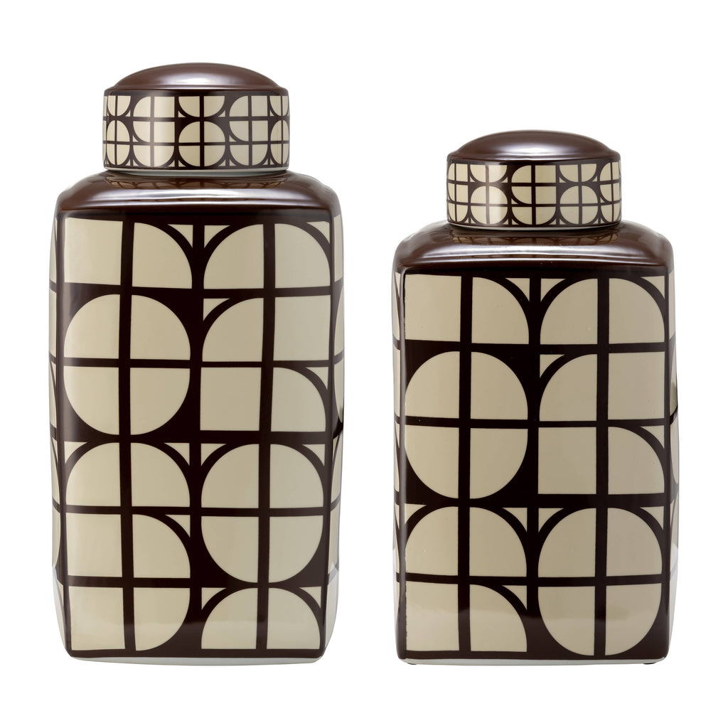 Brown Square Ceramic Decorative Jar with Lid, 18 in.