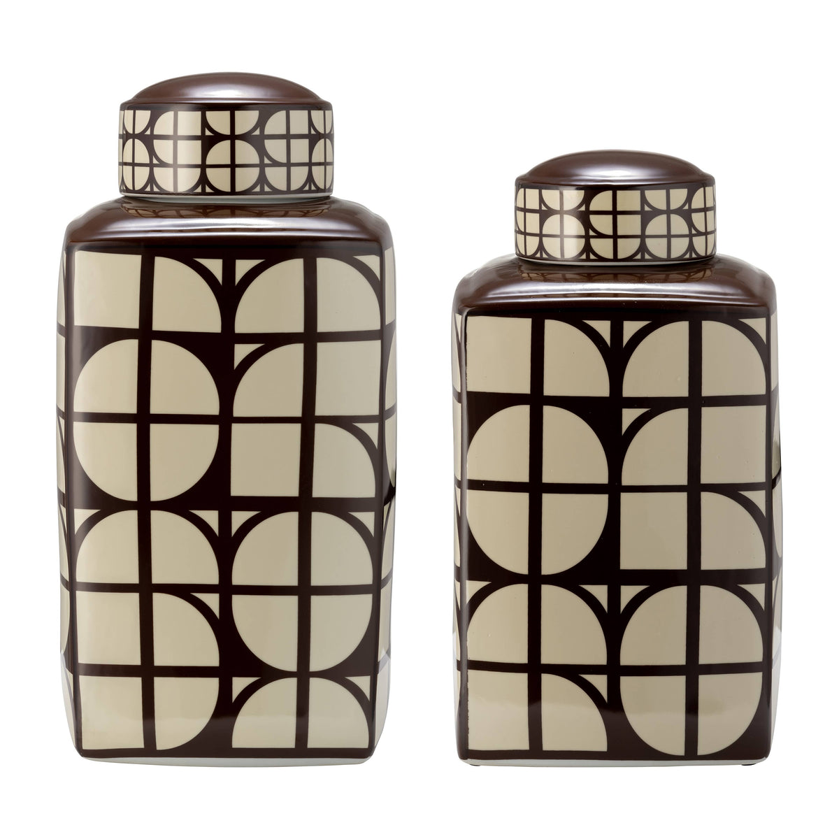 Brown Square Ceramic Decorative Jar with Lid, 18 in.