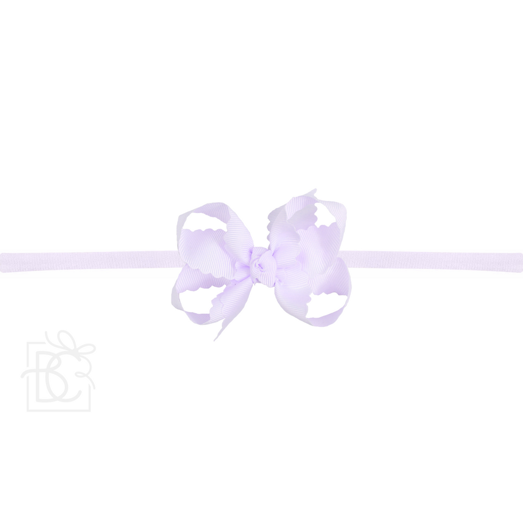 Thin Nylon Headband with Grosgrain Scalloped Edge Hair Bow